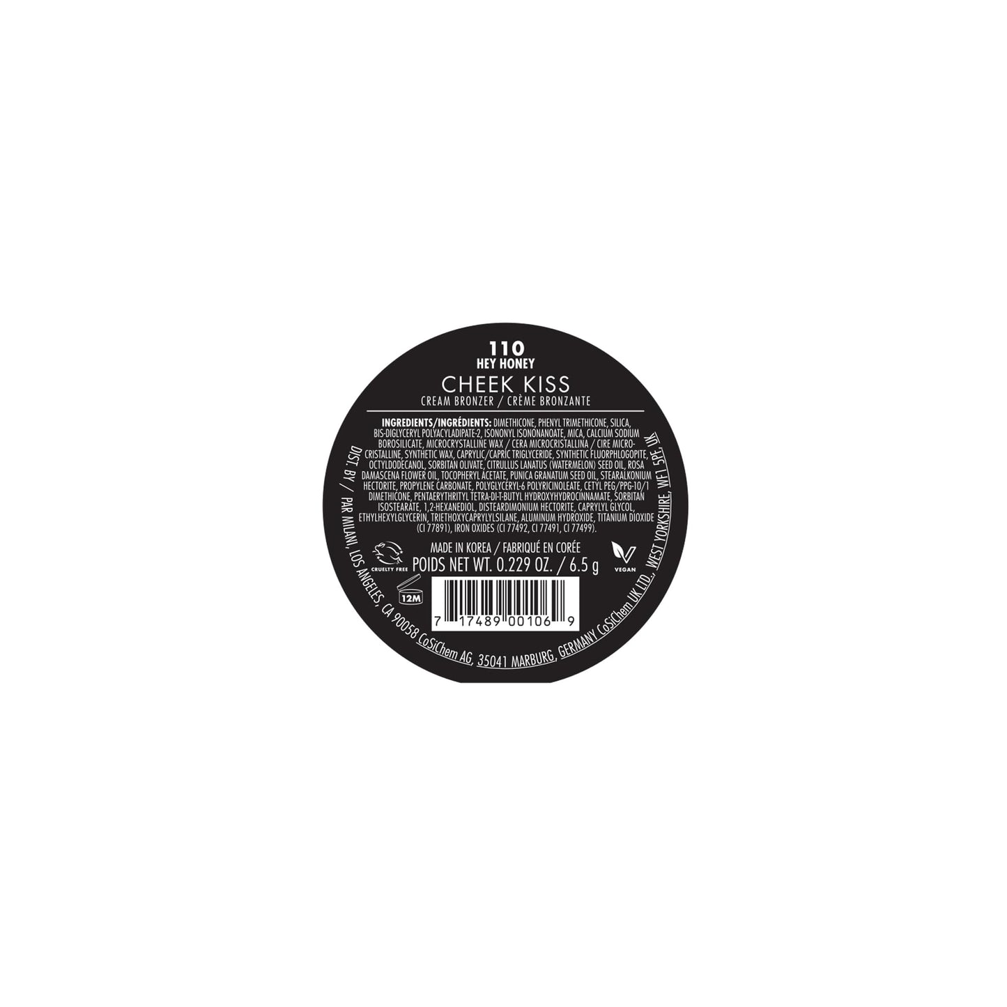 Milani Cheek Kiss Cream Bronzer, 110 - Hey Honey, Vegan & Cruelty-Free, Made in Korea, Lightweight Glow, Soft Matte Finish