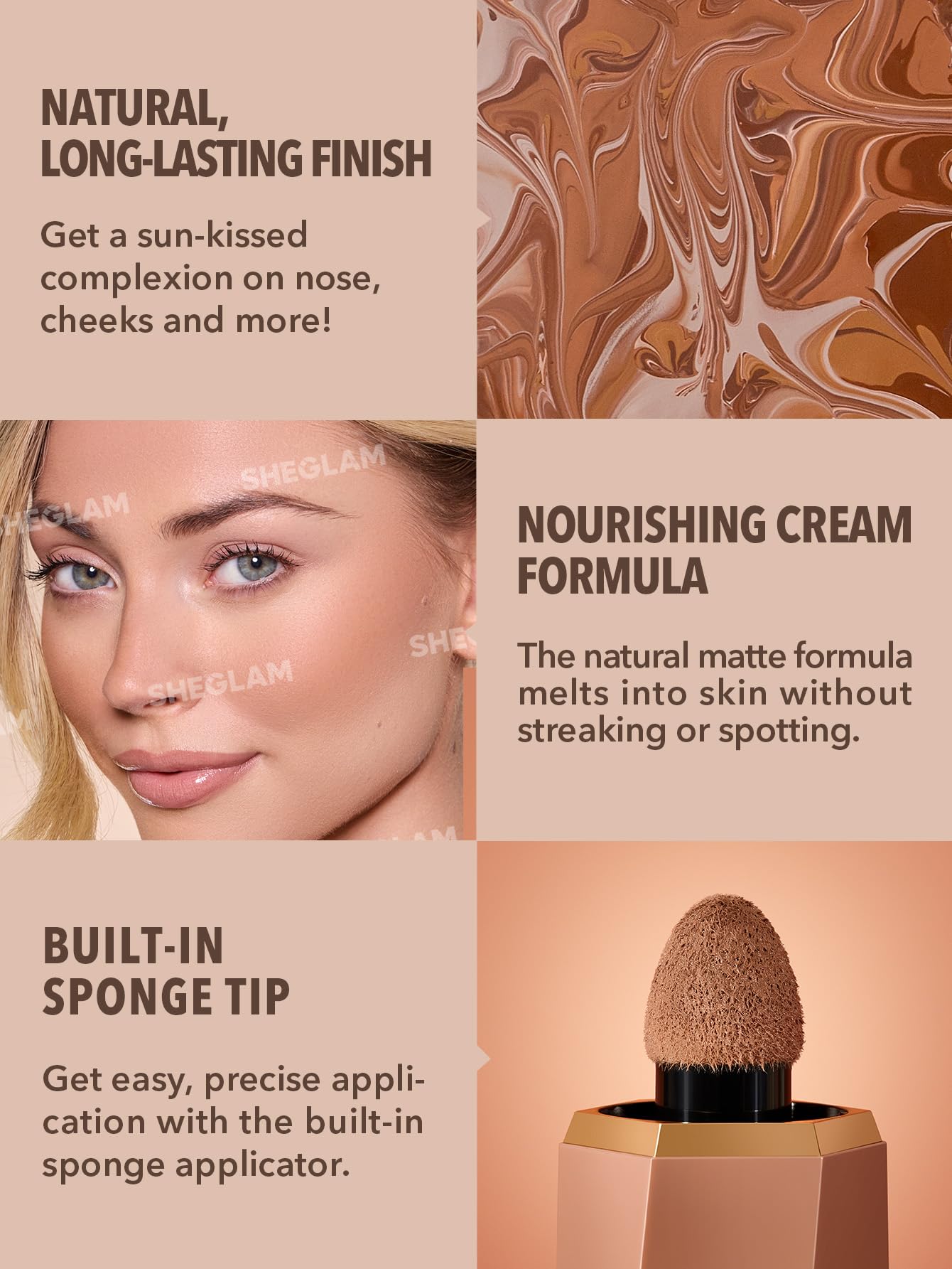 SHEGLAM Sun Sculpt Cool Toned Liquid Contour Stick Long Lasting Cream Matte Bronzer Makeup - Golden Sun