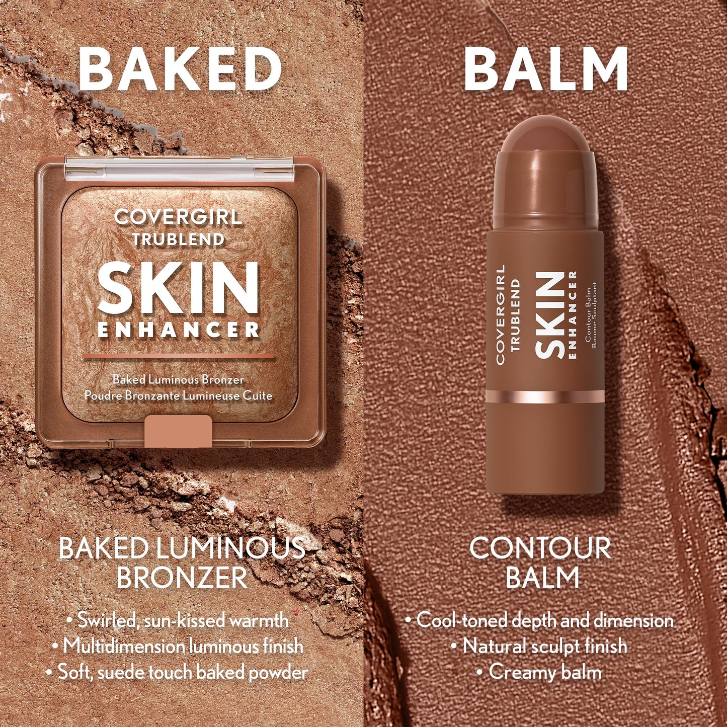COVERGIRL TruBlend Skin Enhancer Baked Luminous Bronzer, with Hyaluronic Acid & White Rose Extract, Blends Seamlessly - 320 Caramel (Medium Bronze with Copper Swirls)