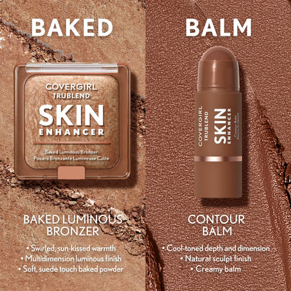 COVERGIRL TruBlend Skin Enhancer Baked Luminous Bronzer, with Hyaluronic Acid & White Rose Extract, Blends Seamlessly - 320 Caramel (Medium Bronze with Copper Swirls)
